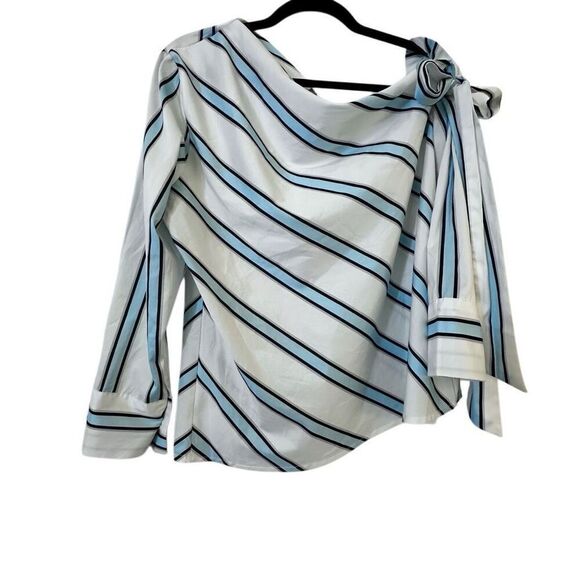 Charlie Charlie Charlotte Striped Single Shoulder Blouse White Blue Large - Picture 4 of 7